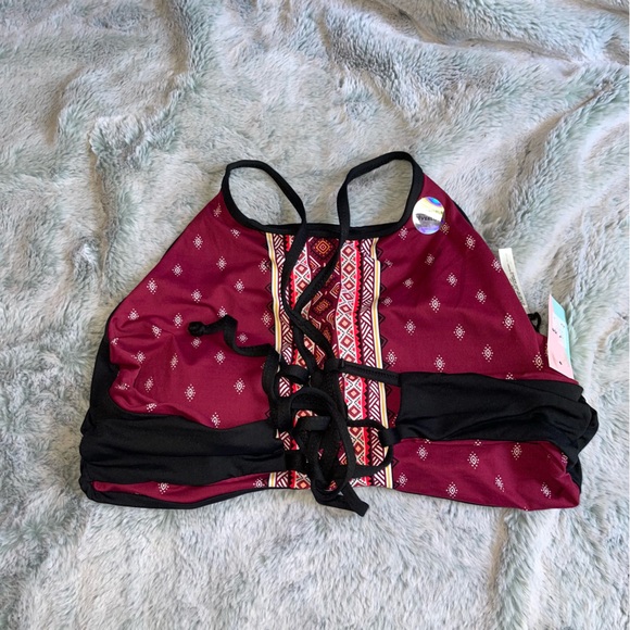 NWT Reversible Black & Maroon Patterned Adjustable Bikini Top by Ardene Size L - Picture 10 of 10